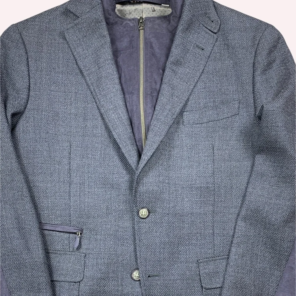 Robert Graham Downhill Sport Coat Mens 44 Wool Cashmere Zip Bib Suede Patch